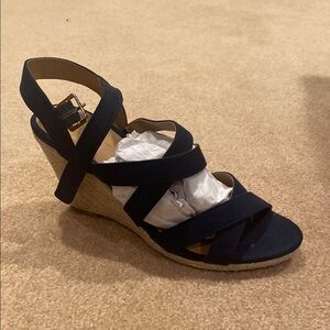 Black Strappy Sandals with Wedge Heel